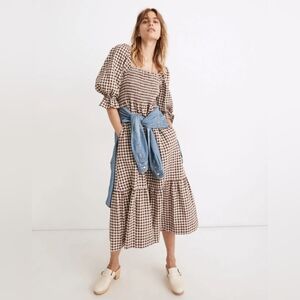 PETITE Madewell Brown Gingham Lucie dress